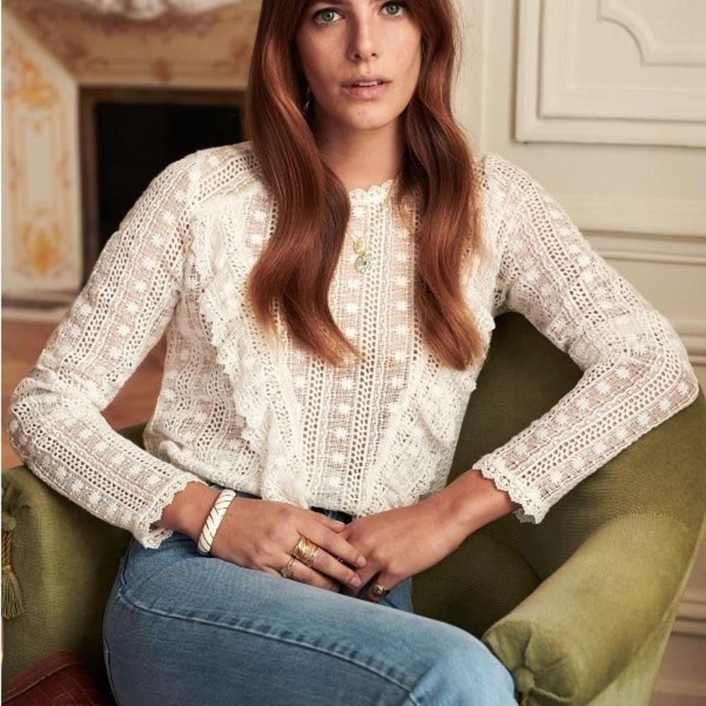 Sezane Madeline Blouse, Ecru, Size 36, NWOT